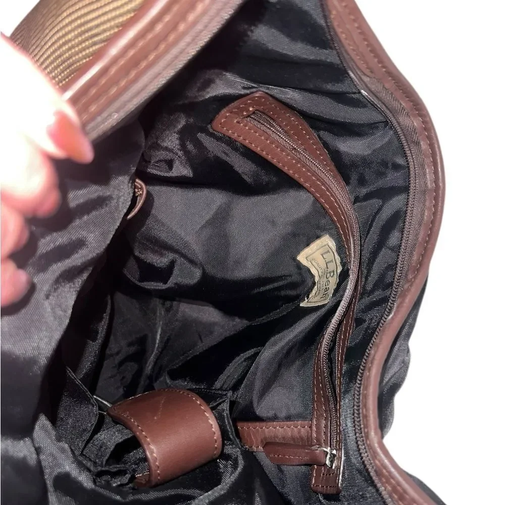 L.L. Bean Brown Canvas & Leather Hobo Shoulder Bag Adjustable Strap